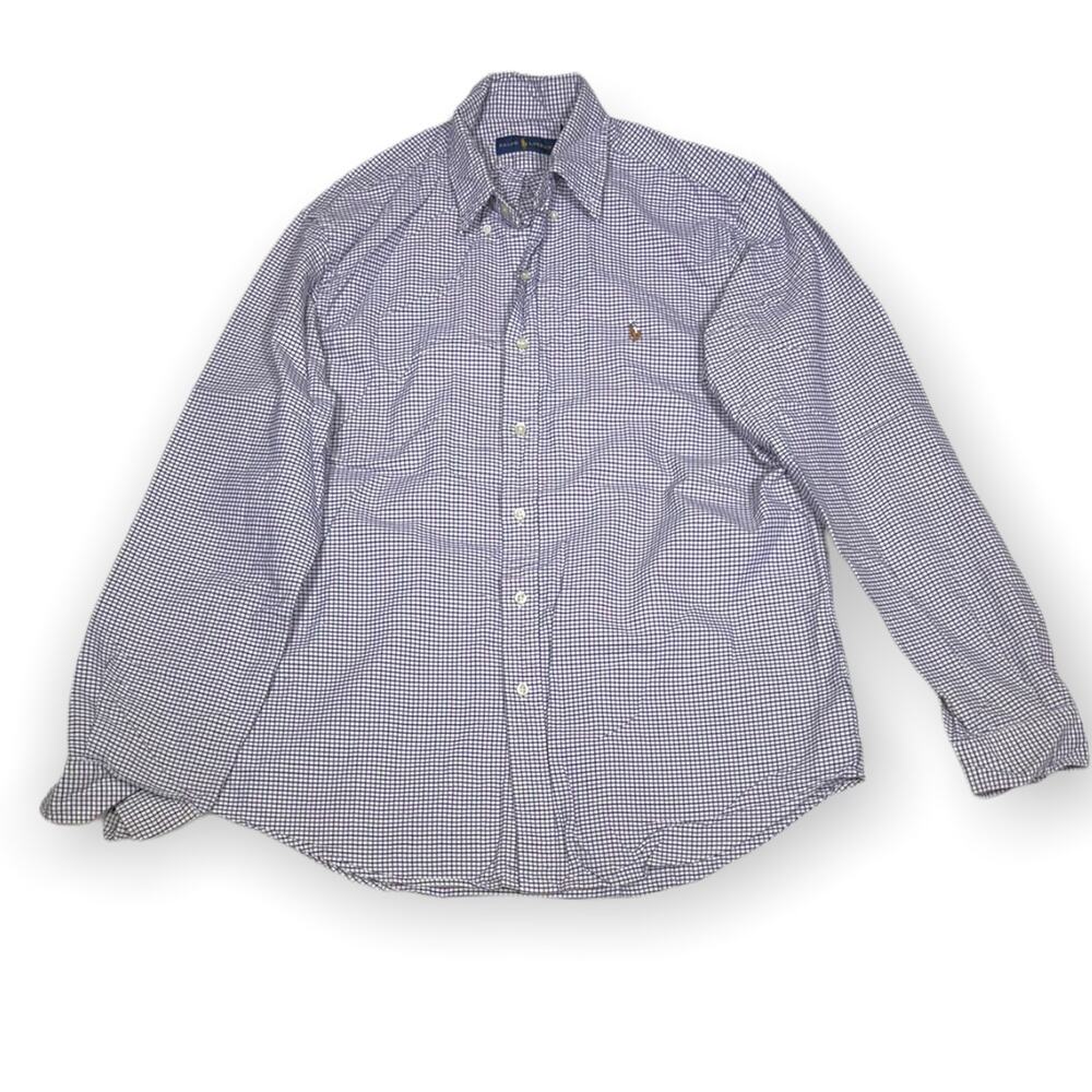 RALPH LAUREN Blue Label Long Sleeve Button Down Purple Plaid 100% Cotton Size L